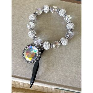 Sandra Ling Rhinestone beaded bracelet with a large iridescent crystal charm